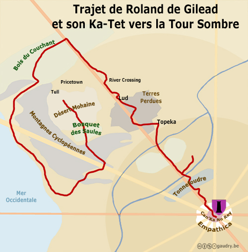 Carte du trajet de Roland de Gilead dans La Tour Sombre