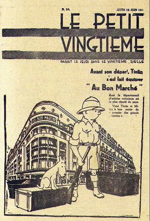 Couverture de l'album 12 juin 1930: Avant son départ, Tintin s'est équipé  Au Bon Marché 