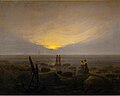 Peinture d'un coucher de soleil observé par deux couples.