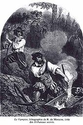 Lithographie Le Vampire par René de Moraine, pour la couverture du roman de Paul féval