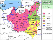 La Pologne entre 1921 et 1939, carte linguistique.