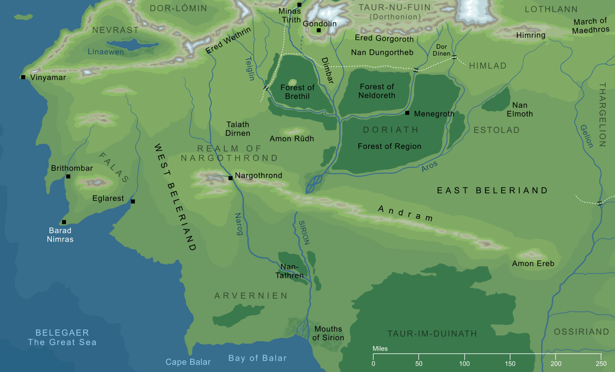 Map of Beleriand and its surrounding regions