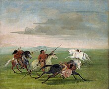 Prouesses équestres des Comanches, peintes par George Catlin, 1834.