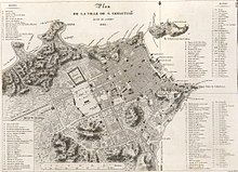 Carte de la ville de Rio de Janeiro en 1820, alors capitale du Royaume-Uni de Portugal, du Brésil et des Algarves, avec le transfert de la cour au Brésil