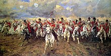 Charge des Royal Scots Greys à la bataille de Waterloo. Peinture d'Elizabeth Thompson, Lady Butler.