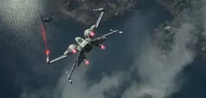 Twin Ion Engine X-wing vs TIE fighter on Takodana